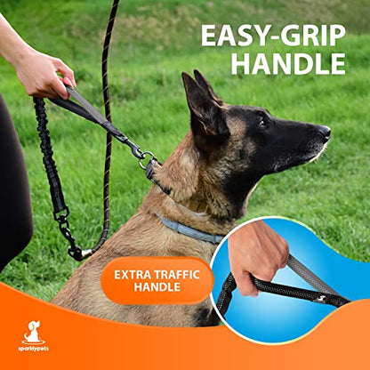SparklyPets - Heavy Duty Bungee Rope Leash for Large and Medium Dogs - No Pull, Shock Absorber Long Dog Training Lead - No Slip Reflective Line for Outside (5.5 Ft Bungee Leash) - color: Black