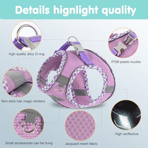 Dog Harness and Leash Set - No Pull Soft Breathable Small Dog Harness, Adjustable Reflective Step in Vest for Puppy, Kitten, Cats - color: purple, size: s