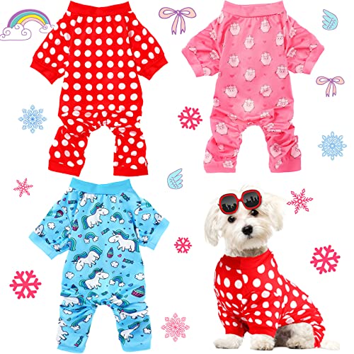 3 Pieces Dog Pajamas Puppy Soft Pets Clothes Dog Jumpsuit for Small Medium Large Pets Cute Apparel Bodysuits for Girl and Boy, 3 Styles(M Fits 5.5-7.7 lbs) - size: M Fits 5.5-7.7 lbs