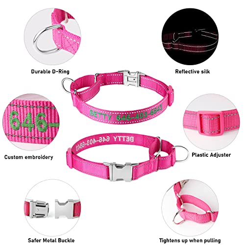 Personalized Martingale Dog Collar-Reflective Martingale Collars with Buckle, Custom Training Martingale Dog Collars Embroidered with Name and Phone Number for Small Medium Large Dogs