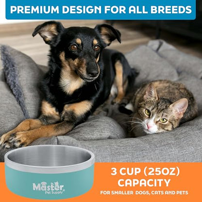 Master Pet Supply Stainless Steel Dog Bowls - 25 oz, Heavy Duty - Aqua Sky, Double Wall Extra-Thick Insulated, Non-Slip Pet Water Bowl for Dogs, Cats & Pets, Anti Rust Metal, Dish Washer Safe - color: Aqua Sky, size: 3 Cups (25 oz)