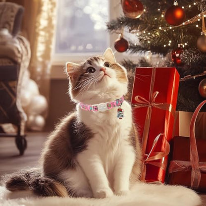 2 Pack Christmas Cat Collars - Breakaway Cat Collar with Bell, Pink and Green Christmas Tree Pendant, Winter Adjustable Kitten Collars for Girl Boy Cats, Cozy Christmas - color: Cozy Christmas