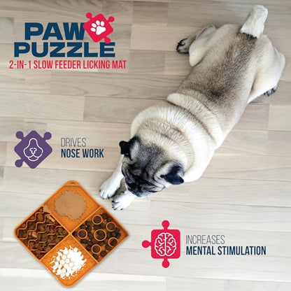 Palz&Co Paw Puzzle 2-in-1 Slow Feeder & Lick Mat for Dogs and Cats, Dry and Wet Food, Dishwasher Safe Silicone, Small 8"x8", Orange - size: Small