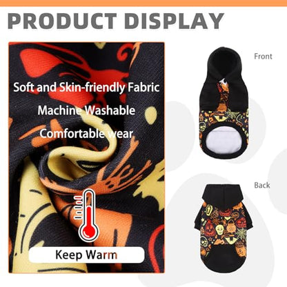 KOOLTAIL Halloween Dog Hoodie Pumpkin Costume Outfit for Small Medium Large Dogs, Soft Fall Pet Sweater Hat Hooded Sweatshirt, Clod Weather Coat, Warm Clothes with Leash Hole and Pocket Male/Female M - color: Halloween Pattern, size: Medium