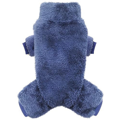Idepet Velvet Dog Pajamas, Turtleneck Dog Sweater Fuzzy Plush Onesie Soft Cat Apparel Pet Clothes Winter Outfit Doggy Pjs Puppy Jumpsuit for Small Dogs Cats (Navy,S) - color: Navy, size: Small