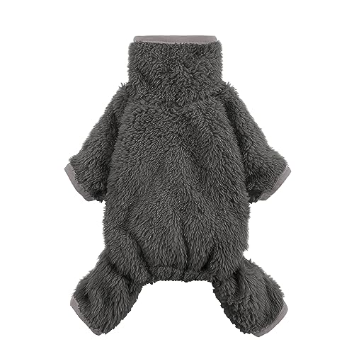 Fitwarm Dog Fleece Pajamas, Dog Winter Clothes for Small Dogs Boy Girl, Pet Jumpsuit, Doggy Onesie with Feet, Dark Grey, Large - color: Dark Grey, size: Large