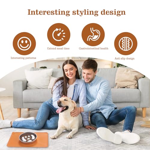 Stainless Steel Slow Feeder Dog Bowls – Non-Slip Metal Dog Bowl for Large & Medium Breeds, Puppy Puzzle Feeder – 2 Cup Capacity for Small to Big Pets – Durable Slow Feed Dog & Cat Food Dish with Mat - color: Face With Mat