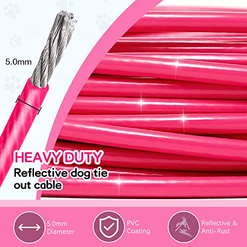 Heavy Duty Dog Tie Out Run Cable - 50 ft Long Leash with Durable Carabiner, Chew Proof Leads for Large Dogs & Yard Use - color: Pink, size: 250lbs / 50ft