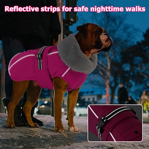 Dog Coat with Pocket, Waterproof Dog Jacket with Adjustable Buckle, Reflective Puppy Winter Coat Warm Turtleneck Fleece SnowJacket for Small Medium Large Dogs - Pink L - color: Pink, size: Large(Chest:22.8"-29.5", Back:16.5")