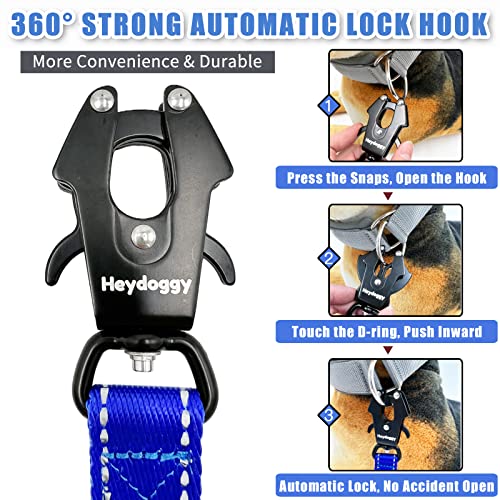 Strong Heavy Duty Dog Leash - 5ft Reflective Nylon Training Leash with Soft Padded Double Handle & Auto Lock Frog Clip - Safety Traffic Control for Large Medium Small Dogs No Pull Walk Dark Blue,5ft - color: Dark Blue, size: 5FT x 1" x 2.8MM