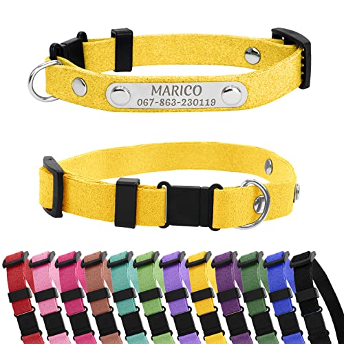 CAMAL Personalized Cat Collar with Name and Phone Number, Breakaway Cat Collar with Name Tag, Customized Cat Collar for Boys and Girls, Adjustable for Kitten Small Dogs Puppy (Yellow) - color: Yellow