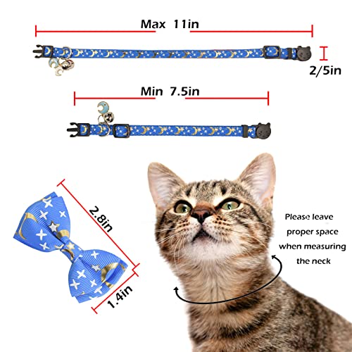 Bowtie Cat Collars Breakaway with Bell, Adjustable Cute Kitty Collars Safety Buckle Kitten Collar for Cat Puppy 7.5-11in (Blue Moon) - color: Blue Moon