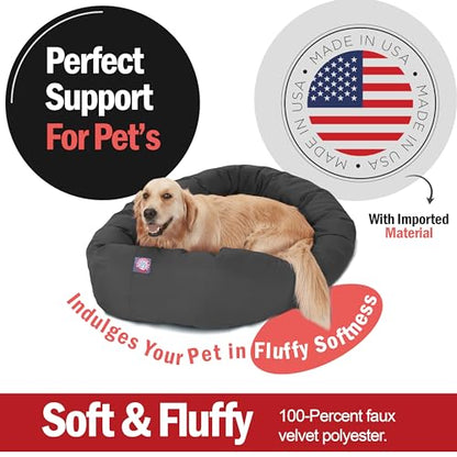 Majestic Pet Dog Bagel Calming Bed, 40x29x9in, Soft Round Pet Bed with Spine Support, Fluffy Donut Dog Bed, Large, Gray - color: Gray