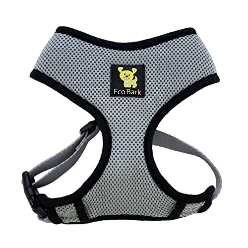 EcoBark Gray Dog Harness - Eco-Friendly Max Comfort Harnesses - Luxurious Soft Mesh Halter - Over The Head Harness Vest- No Pull and No Choke - color: Gray