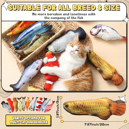 Soulchen 12 Pcs Fish Toy Cat Catnip Toy Interactive Cat Toys, Soft Chew Kicker Toys Simulation Fish Shape Realistic Catnip Doll Interactive Pets Chew Supplies for Indoor Kittens