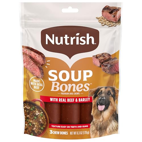 Nutrish Soup Bones Premium Dog Chews with Real Beef and Barley, 3 Chews (Rachael Ray) (Pack of 8) - size: 6.3 Ounce (Pack of 8)