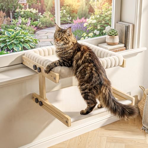 Cat Perch for Window Cats Hammock Indoor Bed for Window Adjustable Wooden Frame Bird Watching Sunbathing Space-Saving Double Layer 18 * 16 * 10inch (Small Breeds Recommended) - size: Double Layer
