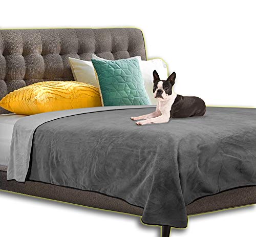 100% Leak Proof, Waterproof Bed Cover, Totally Pee Proof, EZ-Wash, Durable, 3 Layer Blanket (Queen-King 90"x80", Slate Grey, Cool Grey) Adults, Pets, Dogs, Cats - size: Queen-King 90"x80"