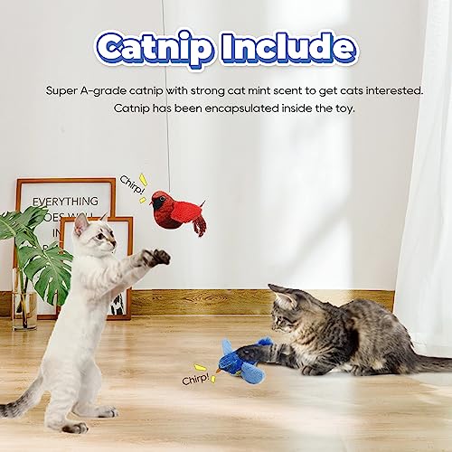 LEWISER Cat Toys Chirping Tit 2 Pcs with Catnip SilverVine, Suitable for Cat Wand Toys, Simulation Bird Design, Interactive Toys for Indoor Kitty Kitten Exercise, Red and Blue - color: Chirp Tit A