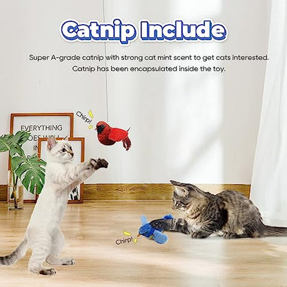 LEWISER Cat Toys Chirping Tit 2 Pcs with Catnip SilverVine, Suitable for Cat Wand Toys, Simulation Bird Design, Interactive Toys for Indoor Kitty Kitten Exercise, Red and Blue - color: Chirp Tit A