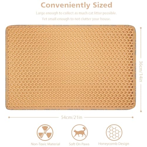 Cat Litter Mat, 21 x 14 Inch, Honeycomb Double Layer Design Cat Litter Box Mat, Washable Non-Slip, Waterproof Urine Proof Cat Litter Catcher Mat, Easy Clean Scatter Control, Yellow - color: Yellow