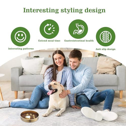 Golden Stainless Steel Slow Feeder Dog Bowls – Non-Slip Metal Dog Bowl for Large & Medium Breeds, Puppy Puzzle Feeder – 2 Cup Capacity for Small to Big Pets – Durable Slow Feed Dog & Cat Food Dish - color: Paw-Golden