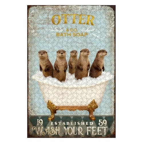 500 Pieces Wooden Jigsaw Puzzle Five Otters in Bathtub Hand Eye Coordination Training Fine Motor Skills Development 20.4x15 Inch - color: Wooden Puzzle14, size: 500 Piece pcs