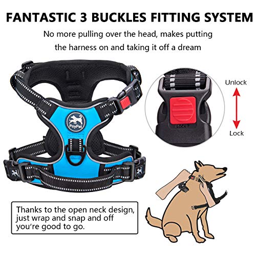 PoyPet No Pull Dog Harness, No Choke Front Lead Dog Reflective Harness, Adjustable Soft Padded Pet Vest with Easy Control Handle for Small to Large Dogs(Blue,XS) - color: Blue, size: XS