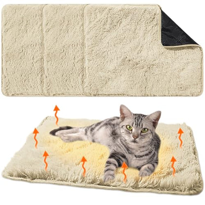 Drydiet 4 Pack Self Warming Cat Pad Self Heating Cat Mat Thick Faux Fur Plush Pet Bed Thermal Washable Dog Mat Anti Slip Bottom for Outdoor Indoor Pets(Camel,16" X 20")