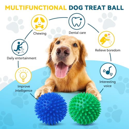 SHARLOVY 4.5'' Squeaky Dog Toy Balls for Large Breeds, Dogs Spiky Balls for Aggressive Chewers, Durable Puppy Chew Toys for Teething, Indestructible Fetch and Train, BPA Free Non-Toxic - size: XL Large Set of 2