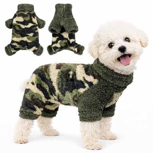 Turtleneck Dog Pajamas for Small Dogs Girl Boy, Warm Soft Stretchy 4 Legged Puppy Onesies, Fleece Winter for Chihuahua Yorkie Teacup Dogs (Military Green Camouflage,XS) - color: Green Camouflage, size: X-Small (Chest 13in)
