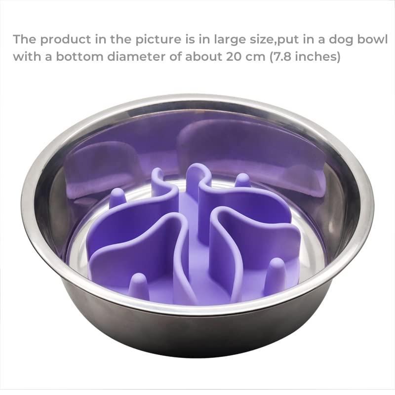 Slow Feeder Insert for Dogs & Cats, 3 Sizes Food-Grade Silicone Anti-Choking Puzzle Feeder, Non-Slip Suction Cup Design, Fits Most Bowls, Bloat Stop Pet Feeding Solution - color: Lavander, size: Large 5.5 inchs