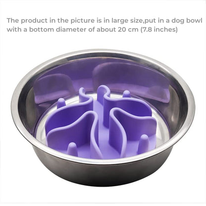 Slow Feeder Insert for Dogs & Cats, 3 Sizes Food-Grade Silicone Anti-Choking Puzzle Feeder, Non-Slip Suction Cup Design, Fits Most Bowls, Bloat Stop Pet Feeding Solution - color: Lavander, size: Large 5.5 inchs