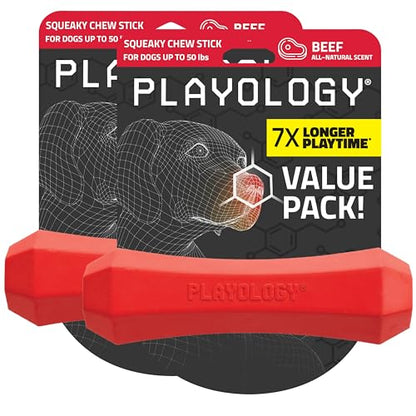 Playology Dog Toys | Squeaky Chew Stick for Dogs, Value 2-Pack | Beef Scented Medium Fetch Toy | Squeaky Dog Chew Toy - size: Medium (VALUE 2-Pack), style: Beef