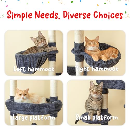 Cat Tree, Floor to Ceiling Cat Tower Adjustable Height [92.9-102.4in=235-258cm], 7 Tiers Cat Climbing Play House with Scratching Post, Cozy Condo&Hammocks for Indoor Cats, Smoky Grey - color: Smoky Grey