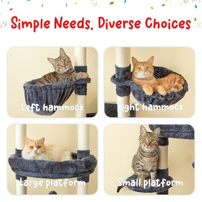 Cat Tree, Floor to Ceiling Cat Tower Adjustable Height [92.9-102.4in=235-258cm], 7 Tiers Cat Climbing Play House with Scratching Post, Cozy Condo&Hammocks for Indoor Cats, Smoky Grey - color: Smoky Grey
