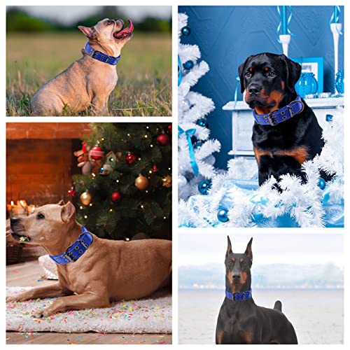 Reflective Dog Collar Heavy Duty Tactical with Control Handle and Metal Buckle for Dog Training(XL,Blue) - color: Blue, size: X-Large (Pack of 1)