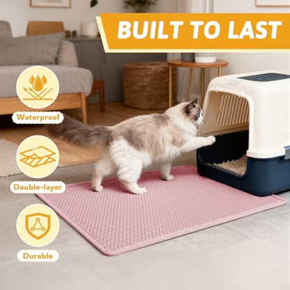 Pieviev Cat Litter Mat Double Layer Waterproof Urine Proof Trapping Mat 1 Pack (Pink, 30x24 Inch (Pack of 1)) - color: Pink