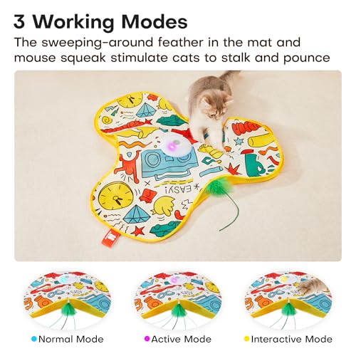 Potaroma Interactive Cat Feather Toys, Hide and Seek Concealed Moving Feather Wand, Rechargeable Touch Activated Indoor Kitten Exercise Kicker, Mouse Squeaky, Graffiti Cover - color: Graffiti Cover