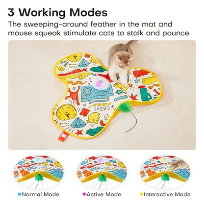 Potaroma Interactive Cat Feather Toys, Hide and Seek Concealed Moving Feather Wand, Rechargeable Touch Activated Indoor Kitten Exercise Kicker, Mouse Squeaky, Graffiti Cover - color: Graffiti Cover