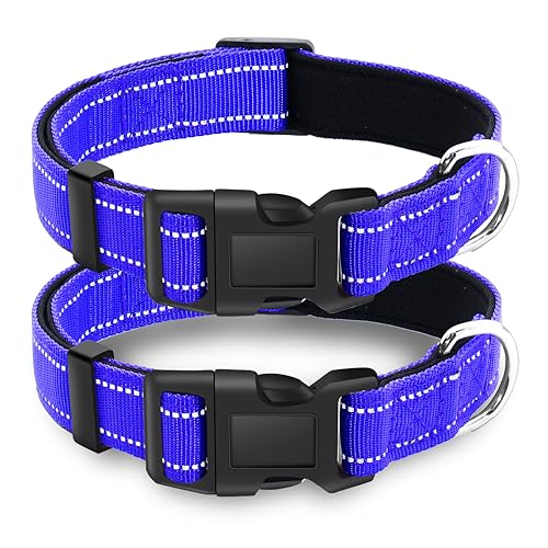2 Pack Reflective Dog Collar with Safety Locking Buckle, Adjustable Soft Breathable Comfortable Nylon Pet Collar for Small, Medium and Large Dogs, Navyblue, S - color: A-Navy Blue(2 Collars), size: Small (Width 3/4")
