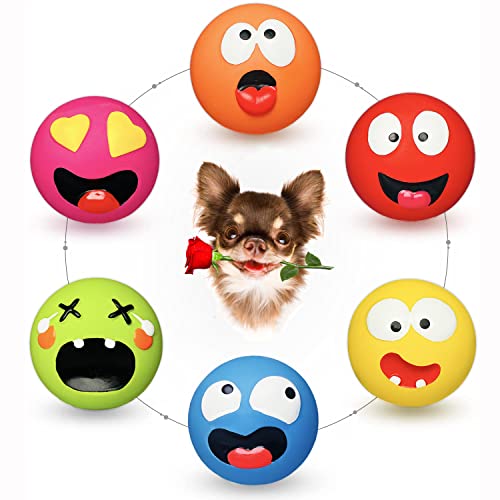 HOLYSTEED Squeaky Dog Toy for Small Dogs, Rubber Latex Puppy Toys Small Dog Toys, Soft Smile Face Squeaky Dog Balls Flat for Mini, Small Breeds