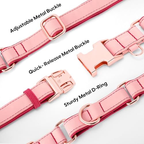 WHIPPY Vegan Leather Dog Collar No Slip Martingale Dog Collar with Quick Release Metal Buckle for Large Medium Small Dogs,Pink - color: pink, size: M:Fit 13-16" Neck