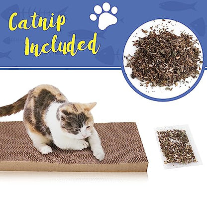 PrimePets 3-Pack Cat Scratcher Cardboard with Box, 17.3" Large Reversible Cat Scratching Pads for Indoor Cats, Heavy Duty Corrugated Cat Scratches Board, Furniture Protector for Large Cats & Kittens