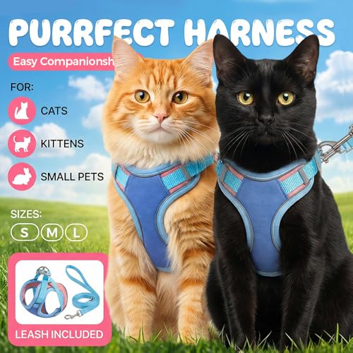Cat Harness and Leash, Escape-Proof Cat Harness Set, Adjustable Step-in Pet Harness for Walking for Small Medium Cats (Pink, M)