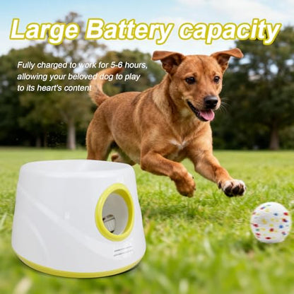 Automatic Dog Ball Launcher with 6 ETPU Balls, White, Adjustable Distance 20-45ft, USB Rechargeable, Interactive Pet Toys (Yellow) - color: Yellow-Standard