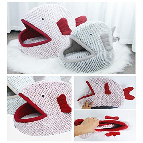 La La Pet® Plush Cat Bed Cave Calming Washable Pet House Bed Selfwarming Pet Bed Foldable Cat Sleep Tent Dog Nest Soft Puppy House Bed for Cats and Small Dogs(Gray,S) - color: Gray, size: S