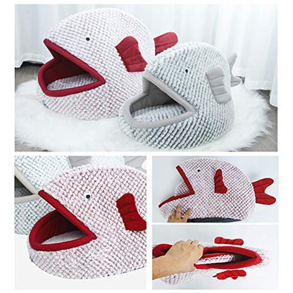 La La Pet® Plush Cat Bed Cave Calming Washable Pet House Bed Selfwarming Pet Bed Foldable Cat Sleep Tent Dog Nest Soft Puppy House Bed for Cats and Small Dogs(Gray,S) - color: Gray, size: S