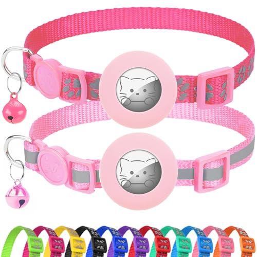 Joytale AirTag Cat Collar 2 Pack with Breakaway Safety Buckle, Reflective Cats Collar with AirTag Holder, Adjustable 7.5-12.5 Inch, Anti-Fraying Lightweight for Girl Boy Kitten, Pink - color: Pink