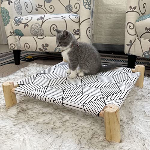 Cat/Dog Bed Hammock - Wooden Raised Indoor/Outdoor Beds - Breathable Mesh for Small Animals - White Diamond - color: White Diamond